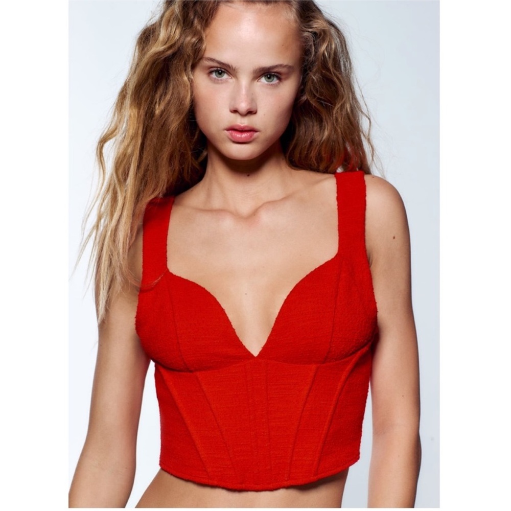 NWT ZARA Red Textured Corset Top